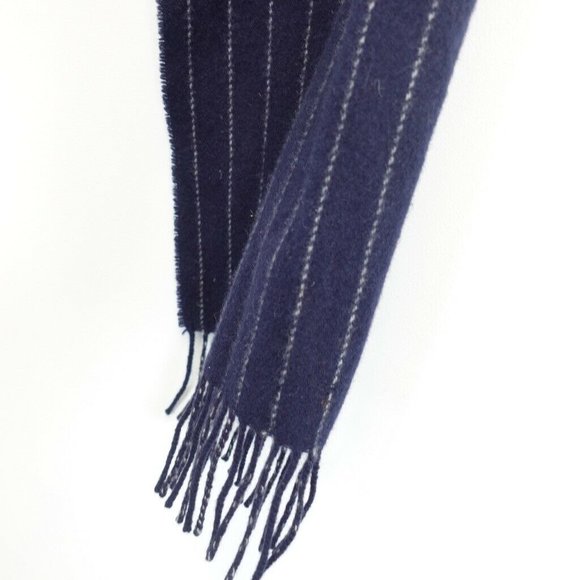TWEEDBANK Men's Navy Blue White Blanket Scarf OS Lamb Wool Cashmere Striped Cozy - Picture 3 of 8